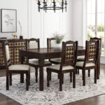 Dining table chair set Salem | Brass Inlay Rustic Solid Wood Dining Table Chair Set,