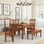 Dining Table Chair Bench Set, Create an aesthetically pleasing and practical setting with our statement-worthy Haines Rustic Solid Wood Dining Table Chair Bench Set. Featuring stunning craftsmanship of solid wood, this rustic dining ensemble includes a 58” rectangular dining table, a set of 40” dining chairs, and a striking 45” dining bench.