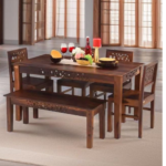 Aden Solid Wood Dining Table and Chair Set with Bench