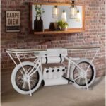 "Handmade Bar Bike: A compact home bar with rustic charm, ideal for small spaces, adding style to your decor."
