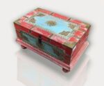 Small Red Distressed Wooden Trunk