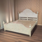 Wood Carving Bed White Tone