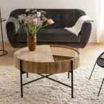 round wood and cane coffee table
